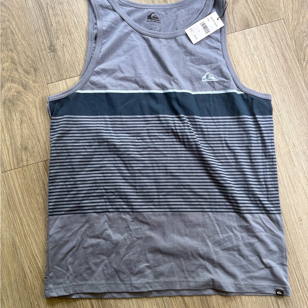 Quiksilver Gray Athletic Tank Top with Stripes